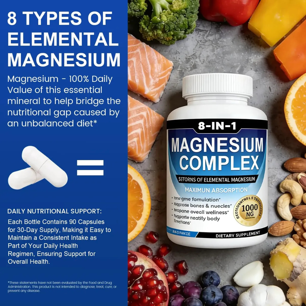 Magnesium Complex Supplement 8 Elemental 1000mg - 90 Capsules