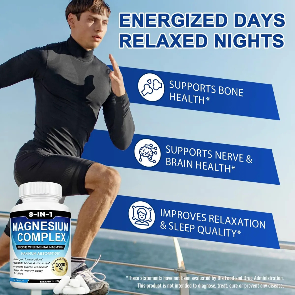 Magnesium Complex Supplement 8 Elemental 1000mg - 90 Capsules